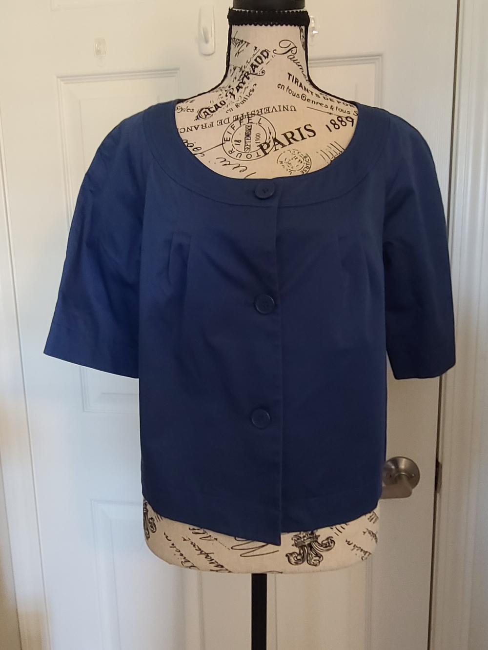 New York & Company Navy Short-Sleeve Button Down Blouse